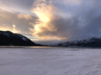 Winter light on half frozen Bennett Lake, Yukon