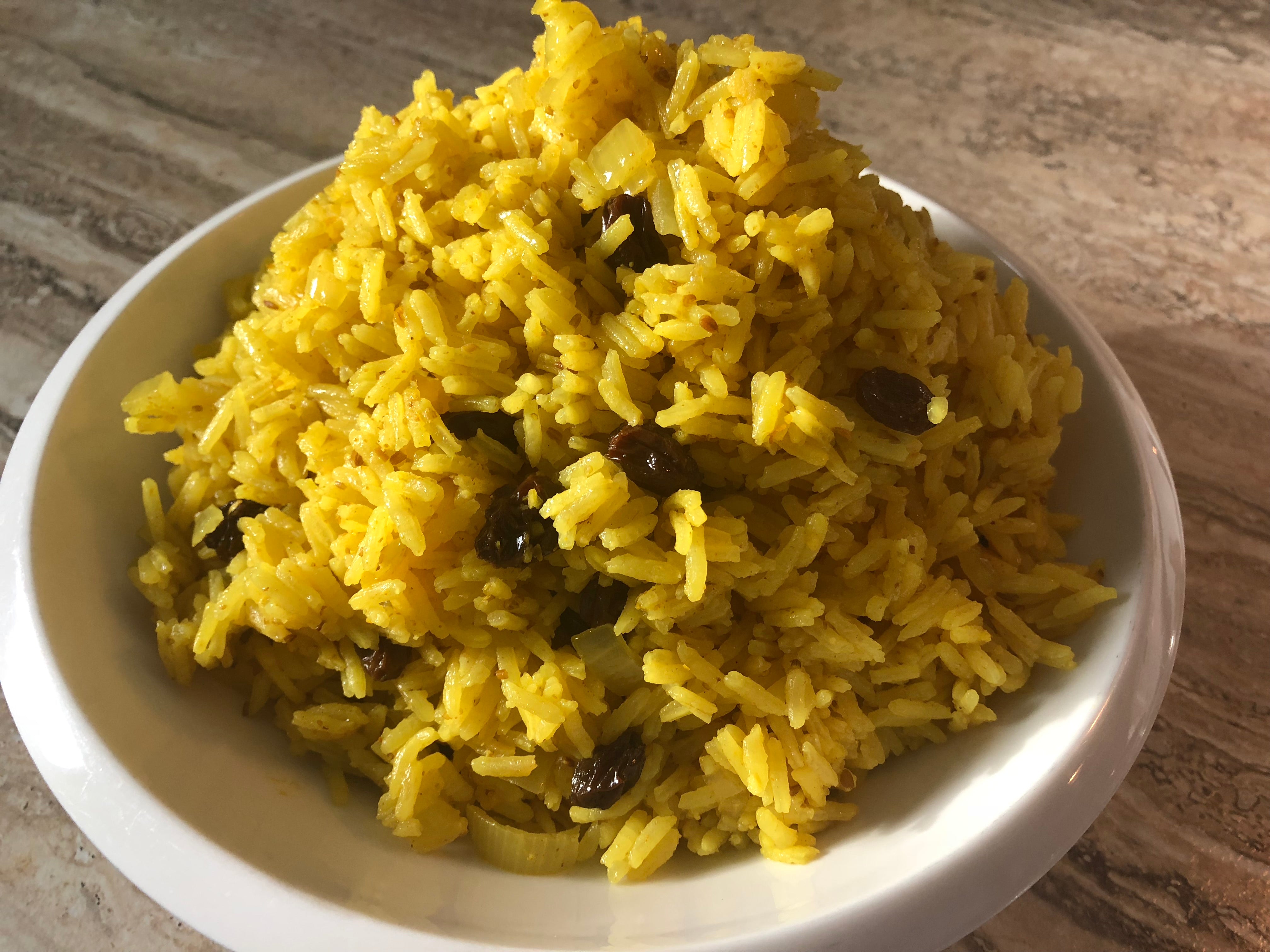 twisted curry rice side dish with raisins